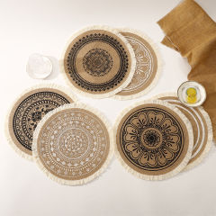 Matorino-Circle Jute Table Mats Heat Resistant Woven Placemat, Modern Farmhouse Fringe Placemats for Dining Table, Kitchen, Bohemian Wedding Décor
