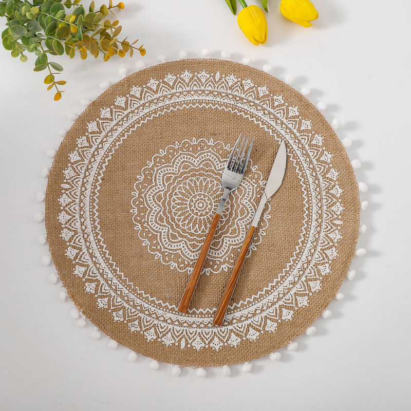 Matorino-Circle Jute Table Mats Heat Resistant Woven Placemat, Modern Farmhouse Fringe Placemats for Dining Table, Kitchen, Bohemian Wedding Décor