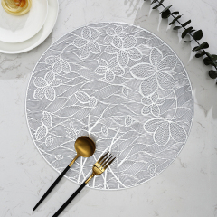 Matorino-Evevdayuse Placemats for Dining Table, Round Hollow Out Table Mats Pressed Metallic Vinyl Plastic Place Mats, Table Decoration for Holiday Wedding Accent Centerpiece