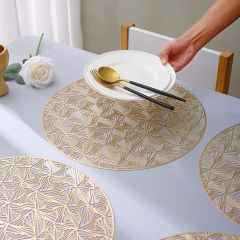 Matorino-Evevdayuse Placemats for Dining Table, Round Hollow Out Table Mats Pressed Metallic Vinyl Plastic Place Mats, Table Decoration for Holiday Wedding Accent Centerpiece