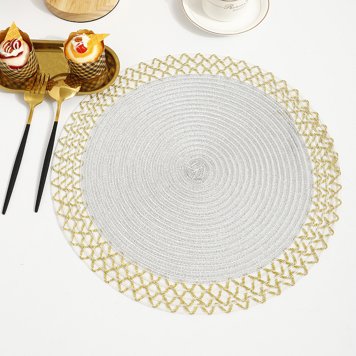 Matorino-Beaded Placemats for Dining Table, Rustic Farmhouse Hand Made Glitz Table Top Charger for Christmas Easter New Year Thanksgiving Family Party Celebrations