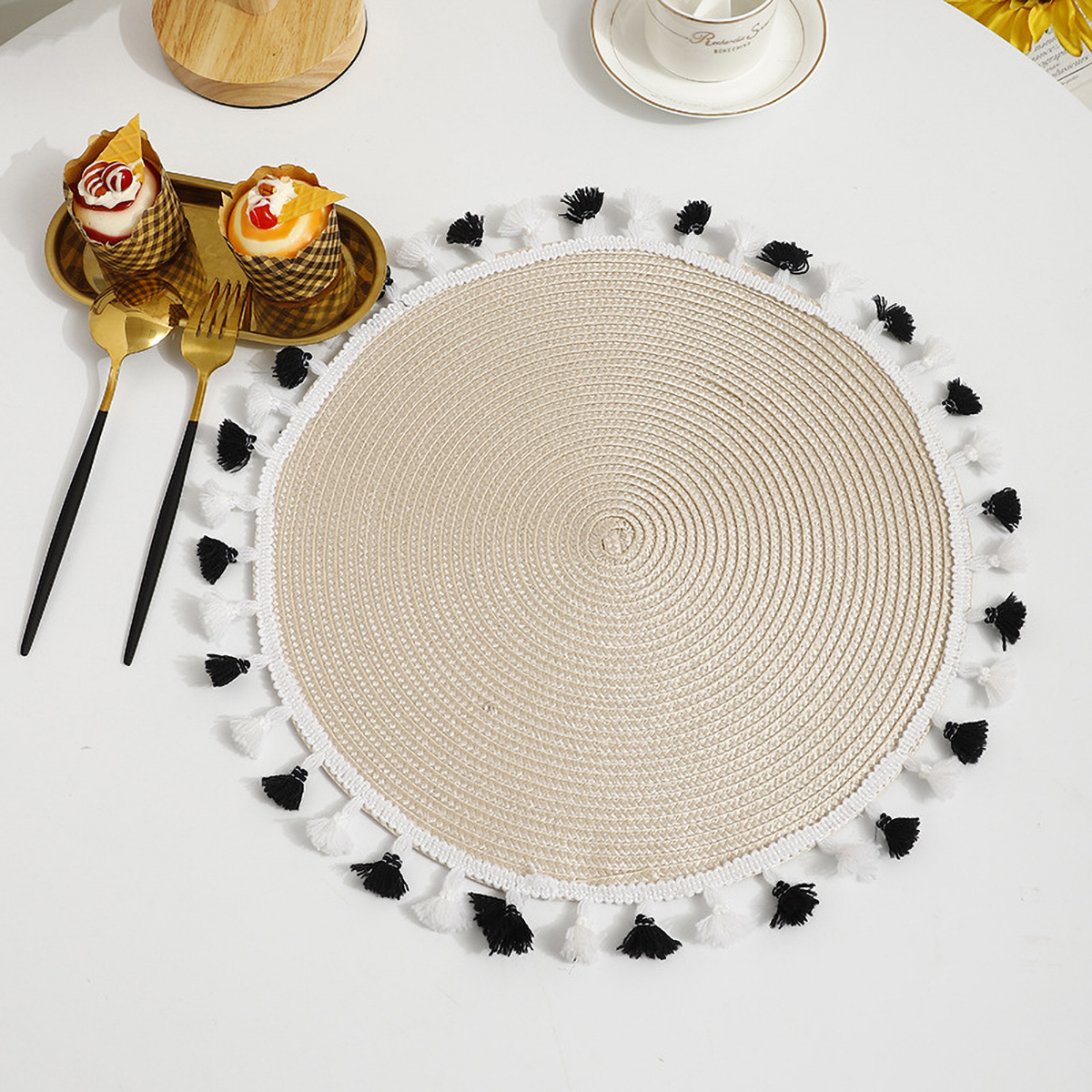 Matorino-Beaded Placemats for Dining Table, Rustic Farmhouse Hand Made Glitz Table Top Charger for Christmas Easter New Year Thanksgiving Family Party Celebrations