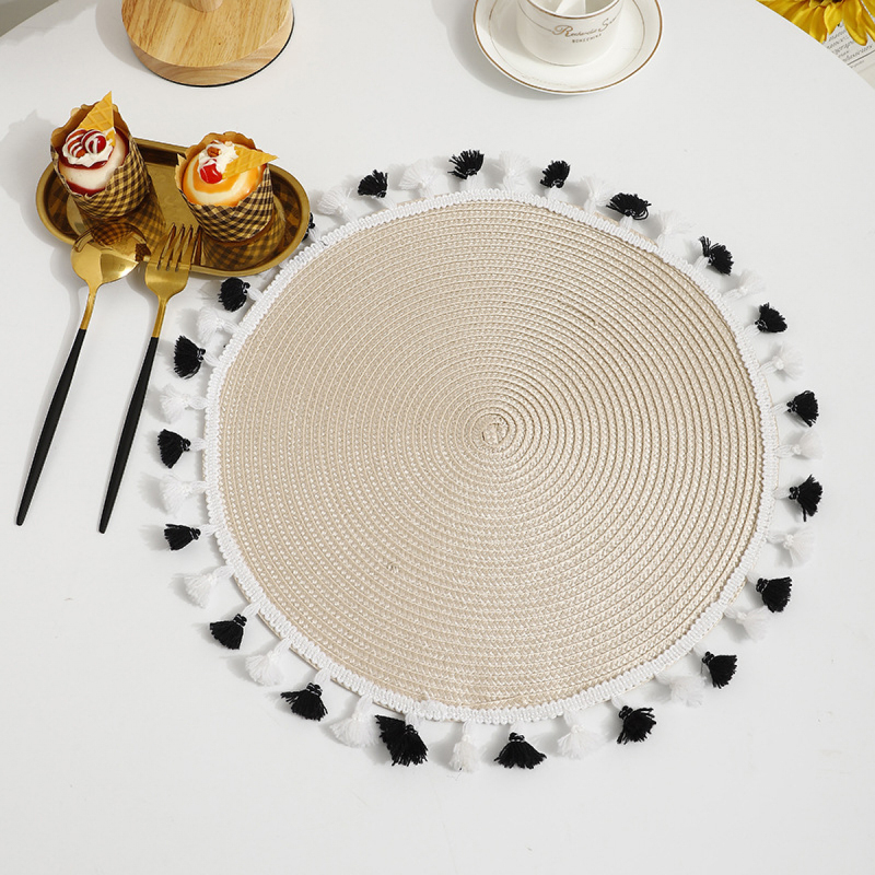 Matorino-Beaded Placemats for Dining Table, Rustic Farmhouse Hand Made Glitz Table Top Charger for Christmas Easter New Year Thanksgiving Family Party Celebrations