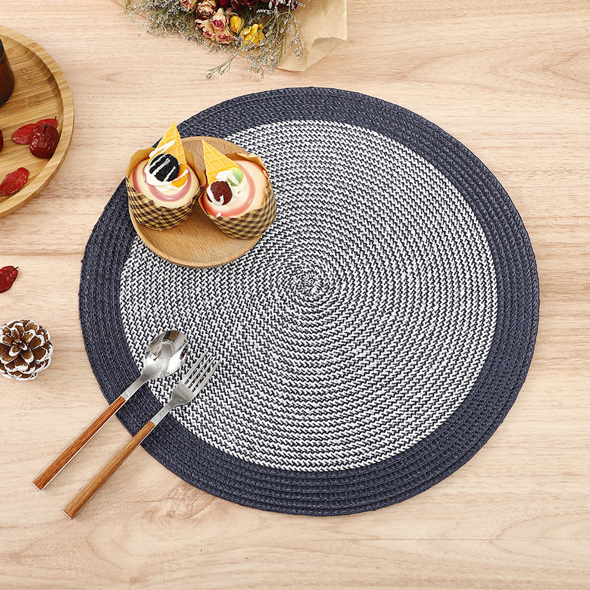 Matorino-Round Woven Placemats, Kitchen Table Place Mats for Dining Table, Trivets for Hot Pots and Pans, Boho Table Decorations for Table Setting, Tabletop Accessories