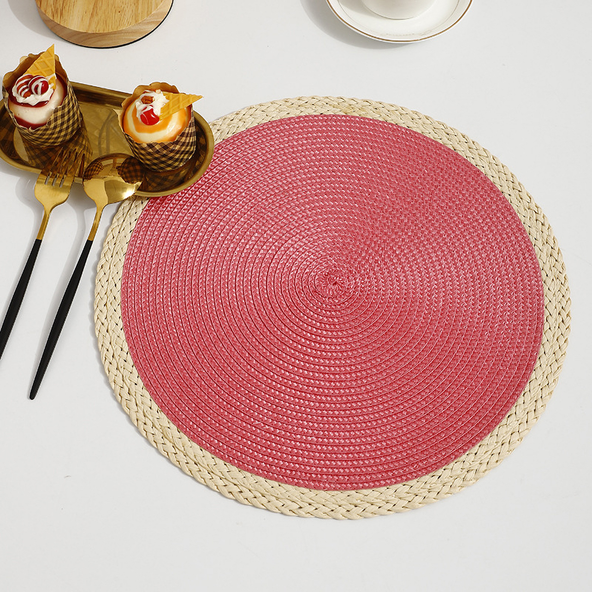 Matorino-Round Woven Placemats, Kitchen Table Place Mats for Dining Table, Trivets for Hot Pots and Pans, Boho Table Decorations for Table Setting, Tabletop Accessories