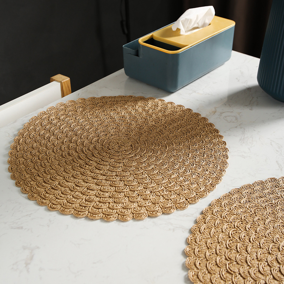 Round Woven Placemats - Natural Placemats, Paper Woven Placemats, 15 Inches, Non-Slip, Heat Resistant, Hand Woven Chargers for Dining Table.