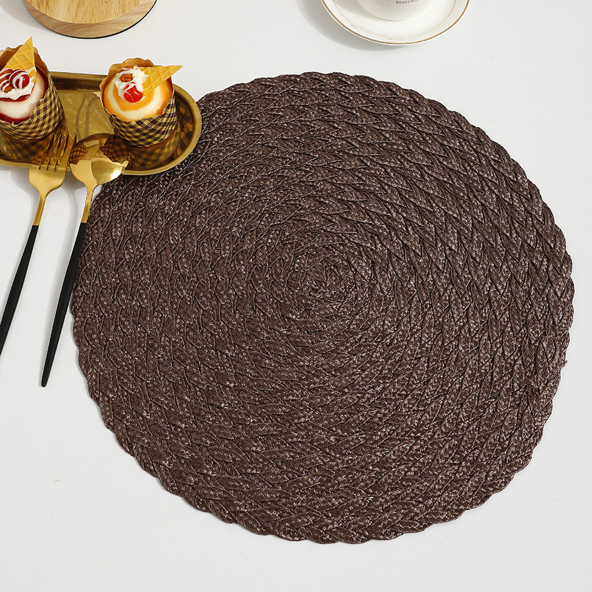 Matorino-Festive Metallic Vinyl Table Mat, Washable for Holiday Dinner Table Top Doilies Decoration, Hollow Out Non-Slip for Decor Wedding Accent