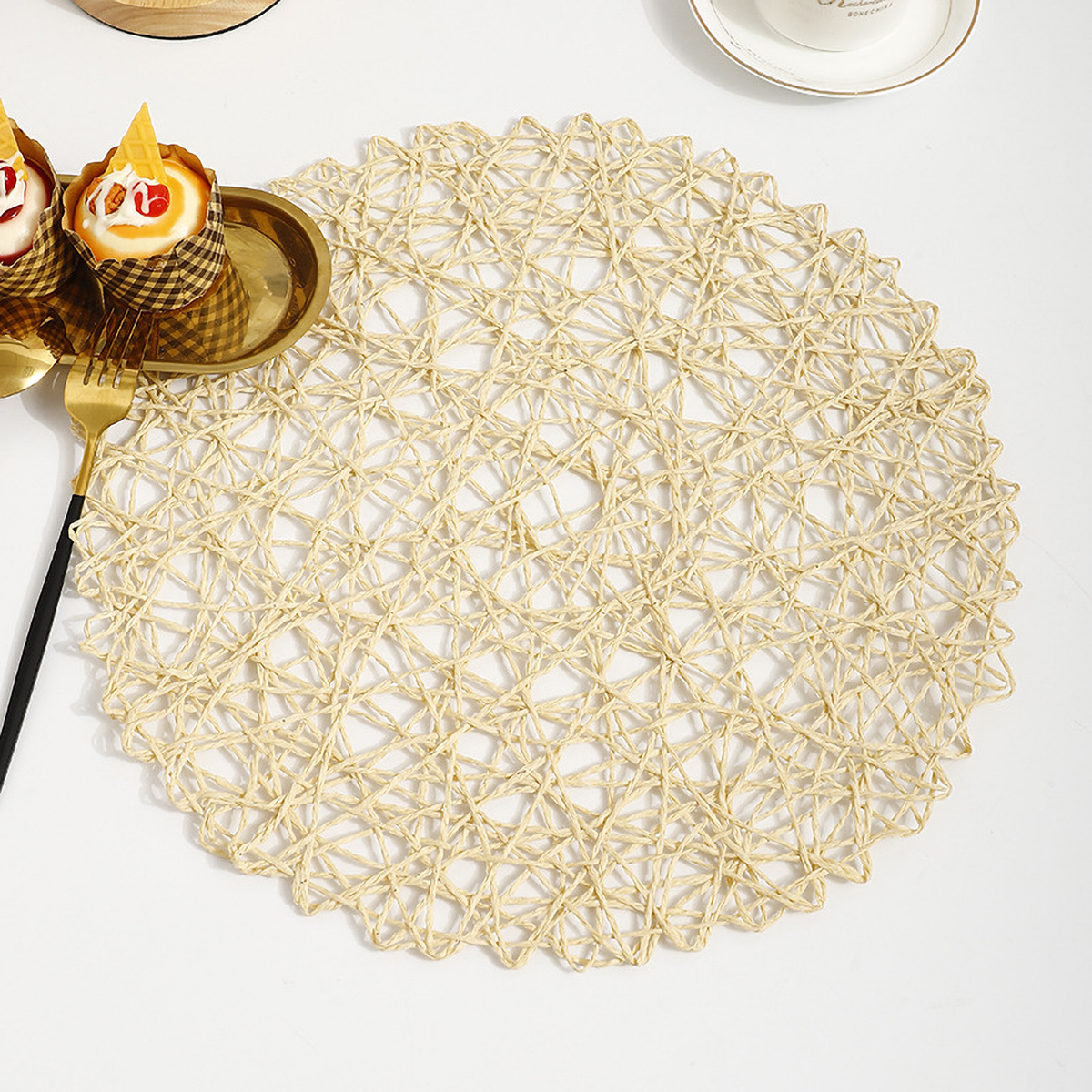 Matorino -Round Placemats, Hollow Out Place mats Heat-Resistant Shining, 15 inches Table Mat Decorative Gift, Hand Woven Chargers for Dining Table.
