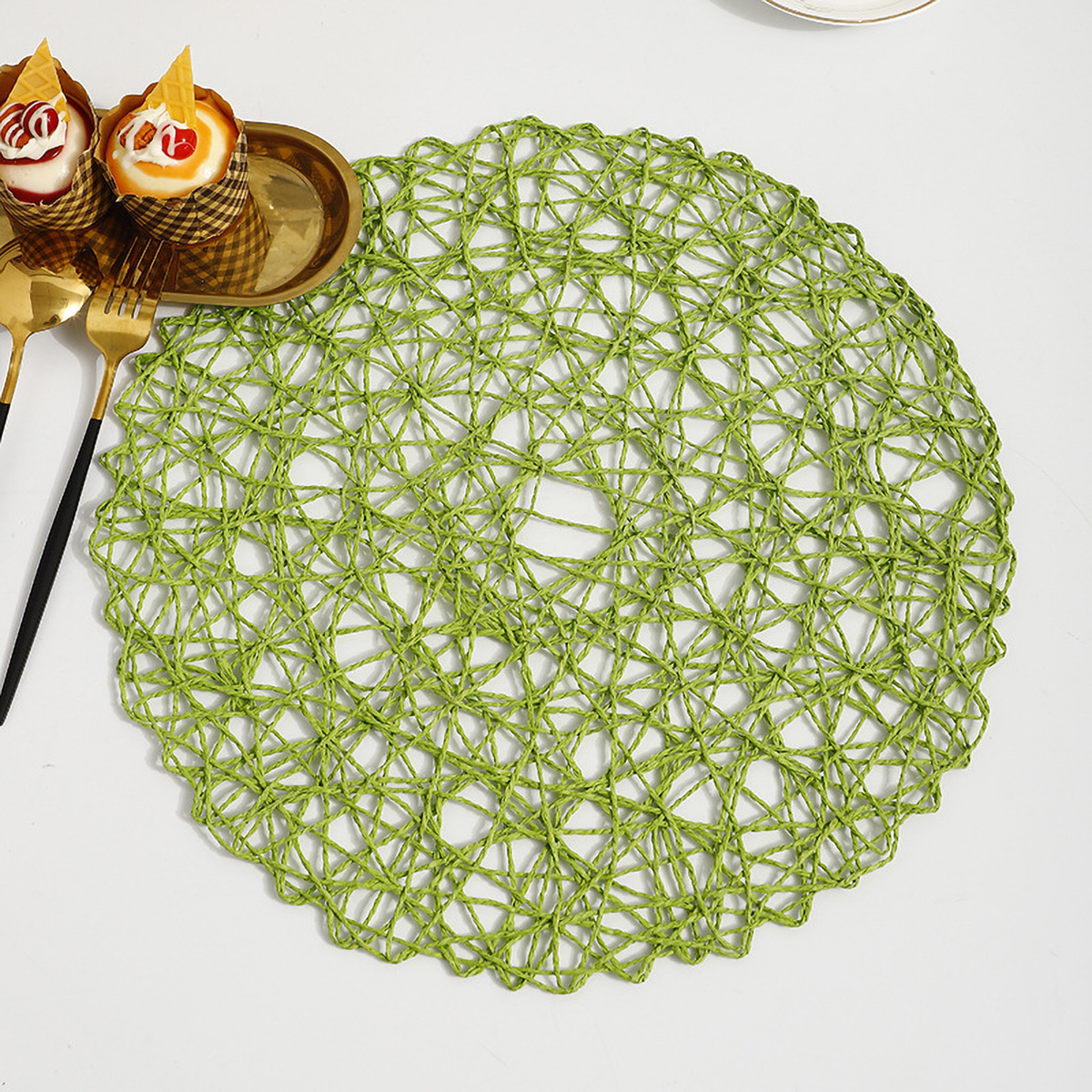 Matorino -Round Placemats, Hollow Out Place mats Heat-Resistant Shining, 15 inches Table Mat Decorative Gift, Hand Woven Chargers for Dining Table.