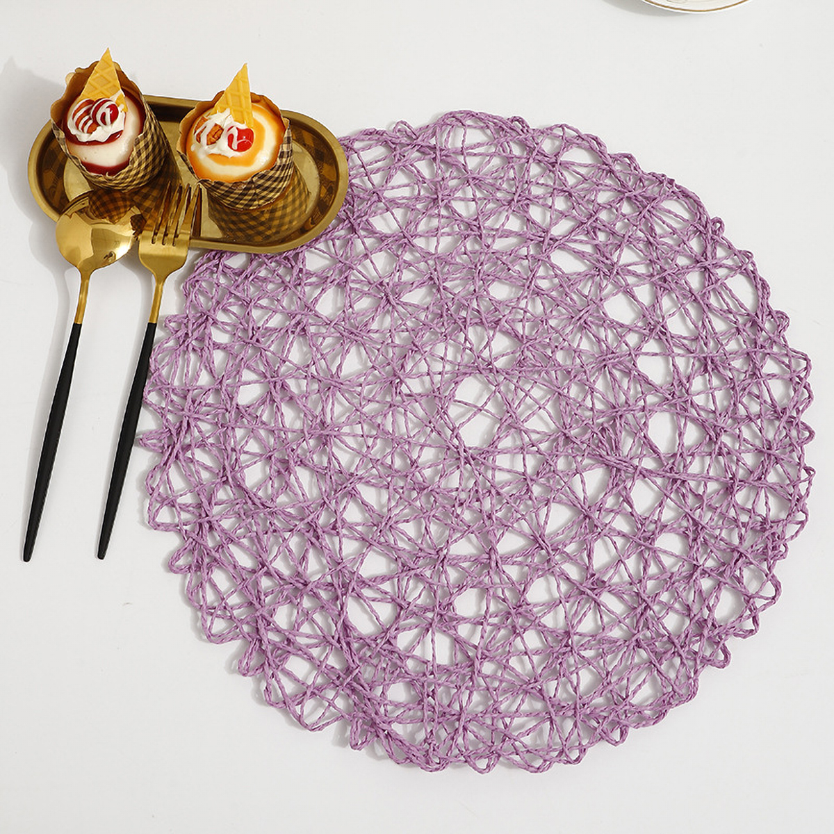 Matorino -Round Placemats, Hollow Out Place mats Heat-Resistant Shining, 15 inches Table Mat Decorative Gift, Hand Woven Chargers for Dining Table.