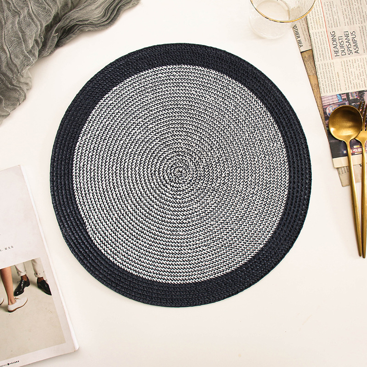 Matorino-Round Woven Placemats, Kitchen Table Place Mats for Dining Table, Trivets for Hot Pots and Pans, Boho Table Decorations for Table Setting, Tabletop Accessories