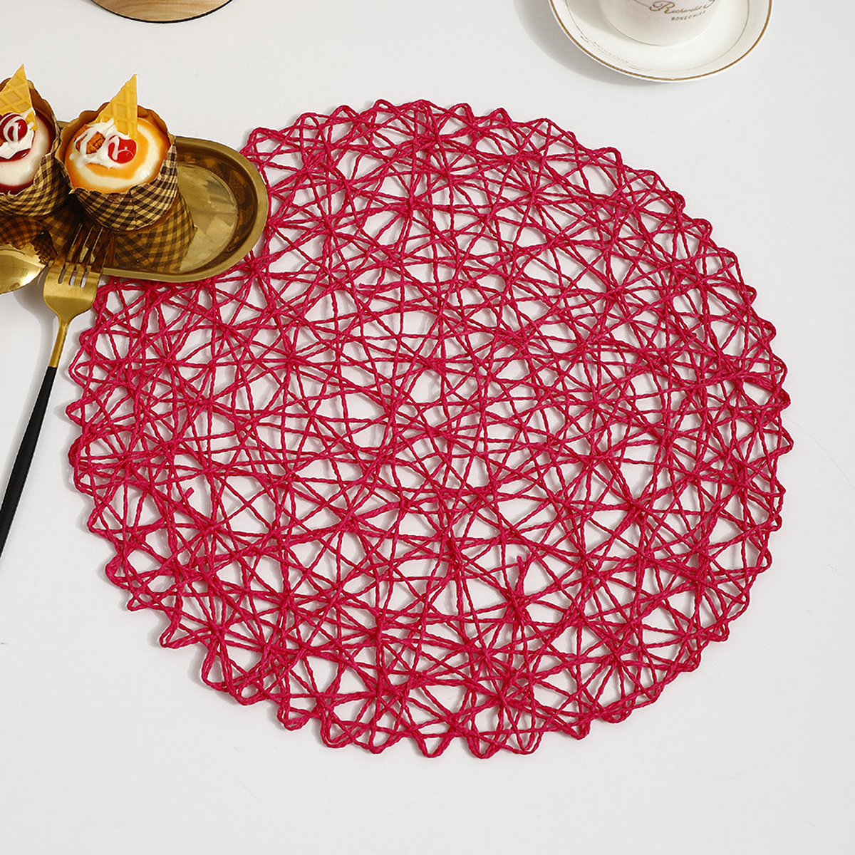 Matorino -Round Placemats, Hollow Out Place mats Heat-Resistant Shining, 15 inches Table Mat Decorative Gift, Hand Woven Chargers for Dining Table.