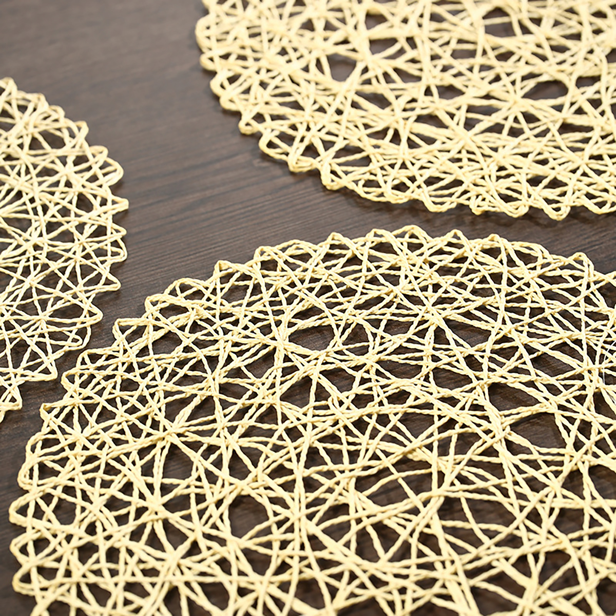 Matorino -Woven Paper Tabletop Collection Holiday or Event Décor, Reversible Round Placemat Set, 15" Dia.