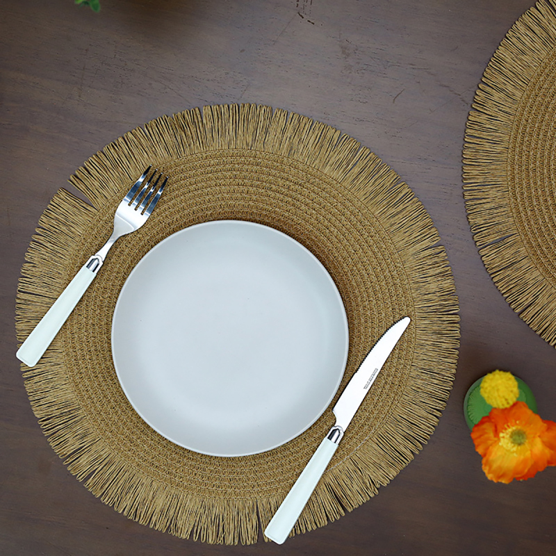 Matorino -Colorful Round Braided Placemats with Raw Edge, Paper Woven Table Mat for Kitchen Dining Table, Round Indoor Woven Fabric Table Mats.