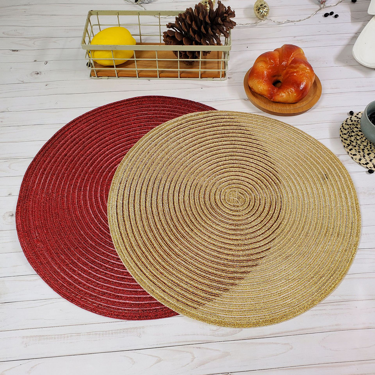 Matorino -Round Placemats Set, Natural Hyacinth Extra Wide Woven Placemats, Farmhouse Boho Fringe Placemats, Wipeable Braided Placemat.
