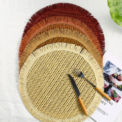 Matorino -Colorful Round Braided Placemats with Raw Edge, Paper Woven Table Mat for Kitchen Dining Table, Round Indoor Woven Fabric Table Mats.