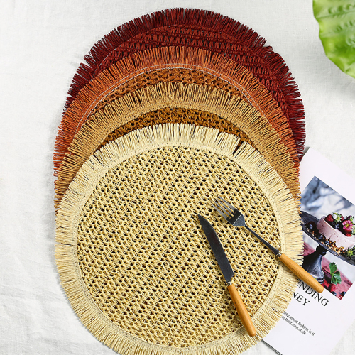 Matorino -Colorful Round Braided Placemats with Raw Edge, Paper Woven Table Mat for Kitchen Dining Table, Round Indoor Woven Fabric Table Mats.