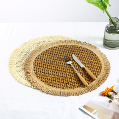 Matorino -Colorful Round Braided Placemats with Raw Edge, Paper Woven Table Mat for Kitchen Dining Table, Round Indoor Woven Fabric Table Mats.