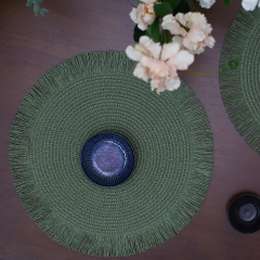 Matorino -Colorful Round Braided Placemats with Raw Edge, Paper Woven Table Mat for Kitchen Dining Table, Round Indoor Woven Fabric Table Mats.