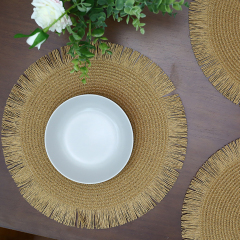 Matorino -Colorful Round Braided Placemats with Raw Edge, Paper Woven Table Mat for Kitchen Dining Table, Round Indoor Woven Fabric Table Mats.