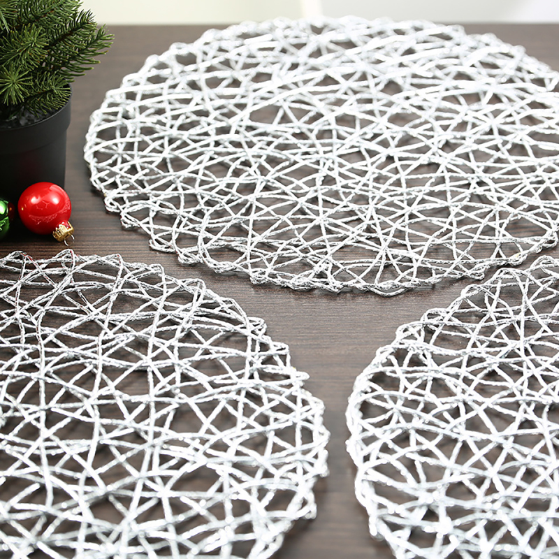 Matorino -Woven Paper Tabletop Collection Holiday or Event Décor, Reversible Round Placemat Set, 15" Dia.