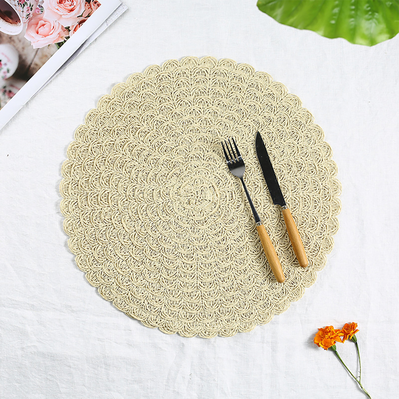 Matorino -Round Placemats Set, Natural Hyacinth Extra Wide Woven Placemats, Farmhouse Boho Fringe Placemats, Wipeable Braided Placemat.