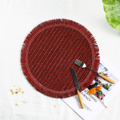 Matorino -Colorful Round Braided Placemats with Raw Edge, Paper Woven Table Mat for Kitchen Dining Table, Round Indoor Woven Fabric Table Mats.