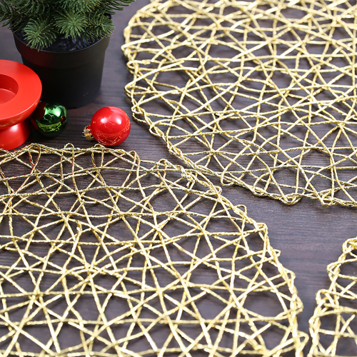 Matorino -Woven Paper Tabletop Collection Holiday or Event Décor, Reversible Round Placemat Set, 15" Dia.