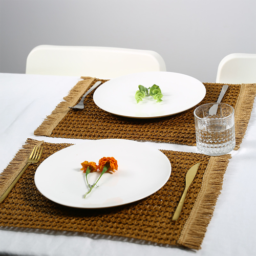 Matorino -Round Placemats Set, Natural Hyacinth Extra Wide Woven Placemats, Farmhouse Boho Fringe Placemats, Wipeable Braided Placemat.