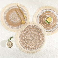 Matorino -Round Cotton Placemat Set, Boho Placemats Table Mats Woven Washable Table Placemats for Fall Kitchen Dining Home Farmhouse , Thanksgiving Christmas Decoration Heat Resistant Place Mat.