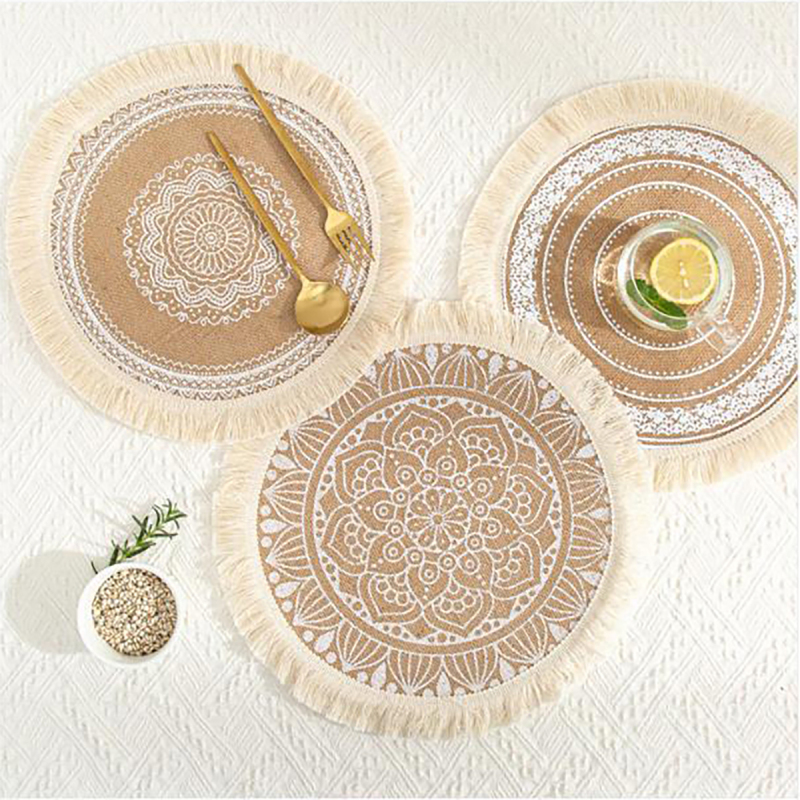 Matorino -Round Cotton Placemat Set, Boho Placemats Table Mats Woven Washable Table Placemats for Fall Kitchen Dining Home Farmhouse , Thanksgiving Christmas Decoration Heat Resistant Place Mat.