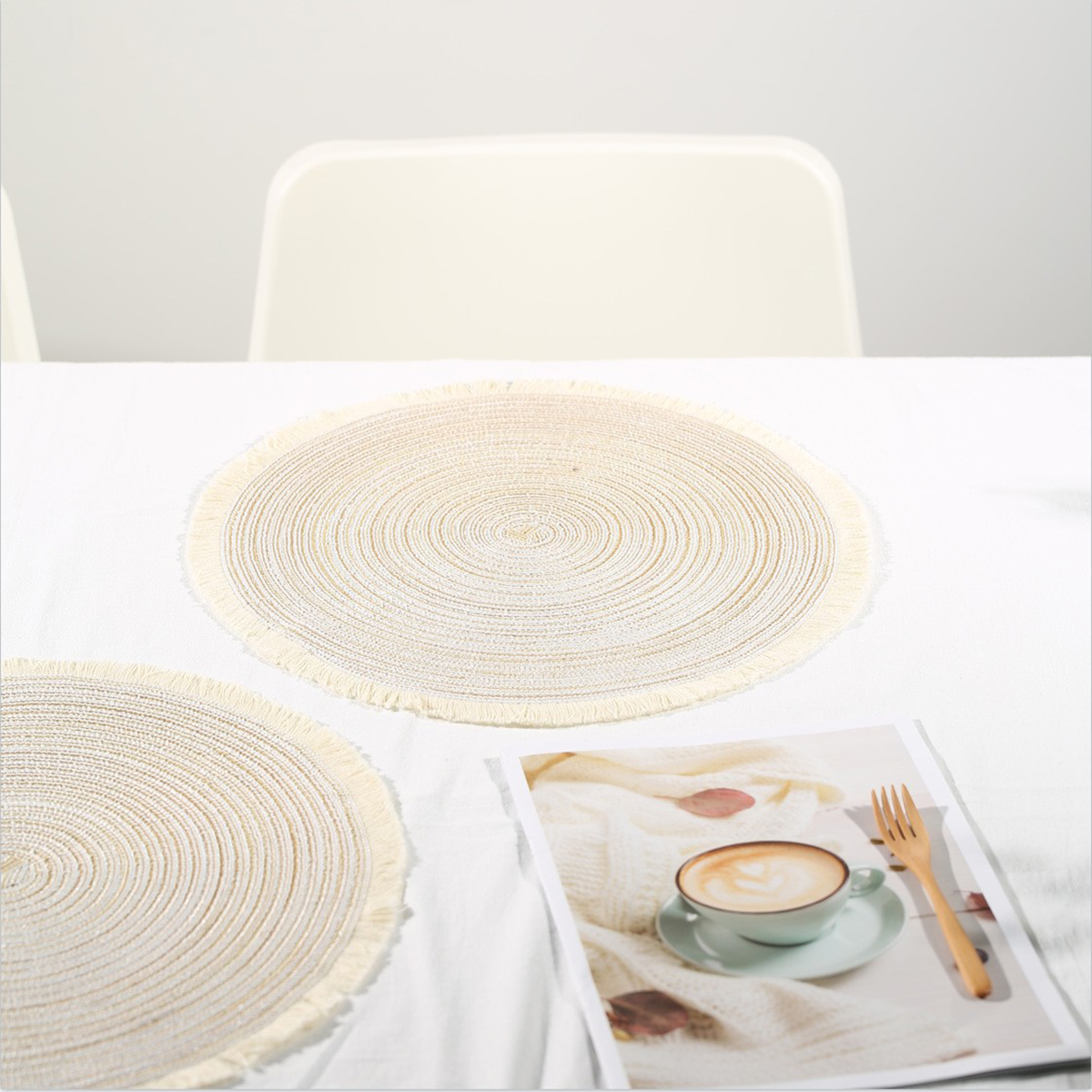 Matorino -Round Braided Placemats Set, Washable Table Placemats, Cotton Polyester Place Mats, 15 inch Circle Table Mats for Holiday Party.