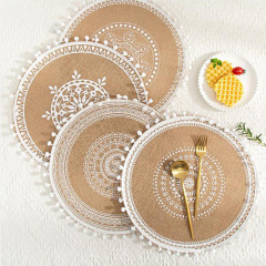 Matorino -Round Cotton Placemat Set, Boho Placemats Table Mats Woven Washable Table Placemats for Fall Kitchen Dining Home Farmhouse , Thanksgiving Christmas Decoration Heat Resistant Place Mat.