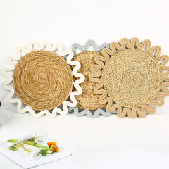 Matorino -Flower Boho Placemats Set, Round Placemats for Dining Table, Water Hyacinth Wicker Placemats, Straw Placemats, Natural Round Woven Placemats.