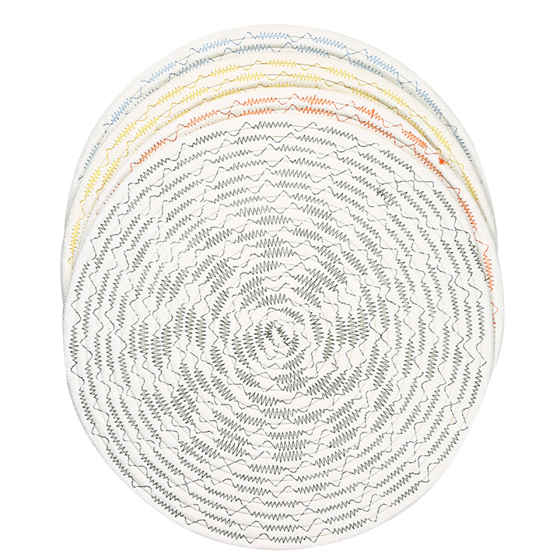 Matorino -15 Inch Round Braided Placemats Set, Washable Heat Resistant Cotton Polyester Circle Place Mats for Kitchen Dining Table - Canvas Beige.