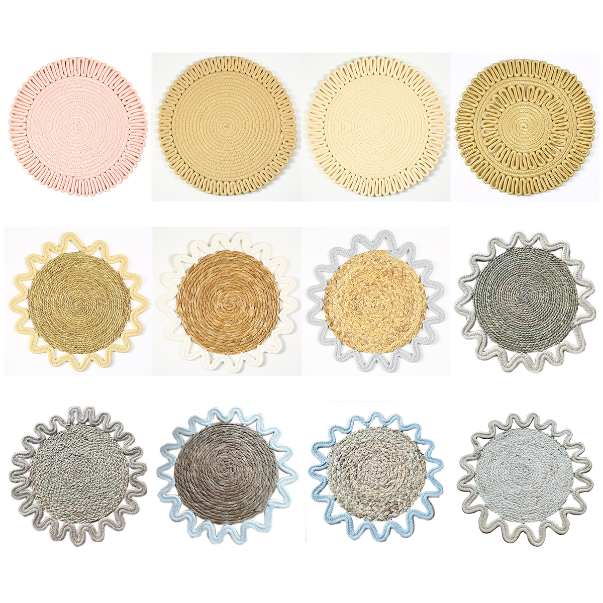Matorino -Flower Boho Placemats Set, Round Placemats for Dining Table, Water Hyacinth Wicker Placemats, Straw Placemats, Natural Round Woven Placemats.