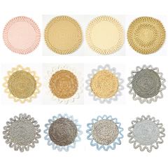 Matorino -Flower Boho Placemats Set, Round Placemats for Dining Table, Water Hyacinth Wicker Placemats, Straw Placemats, Natural Round Woven Placemats.