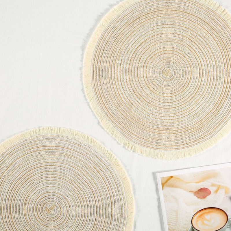 Matorino -Round Braided Placemats Set, Washable Table Placemats, Cotton Polyester Place Mats, 15 inch Circle Table Mats for Holiday Party.