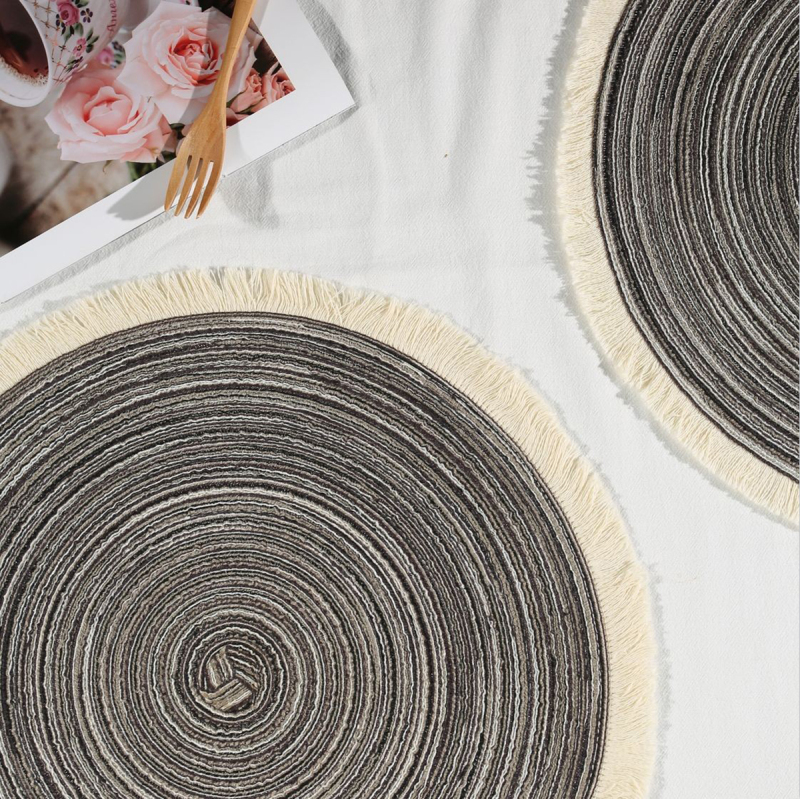 Matorino -Round Braided Placemats Set, Washable Table Placemats, Cotton Polyester Place Mats, 15 inch Circle Table Mats for Holiday Party.