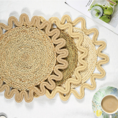 Matorino -Flower Boho Placemats Set, Round Placemats for Dining Table, Water Hyacinth Wicker Placemats, Straw Placemats, Natural Round Woven Placemats.