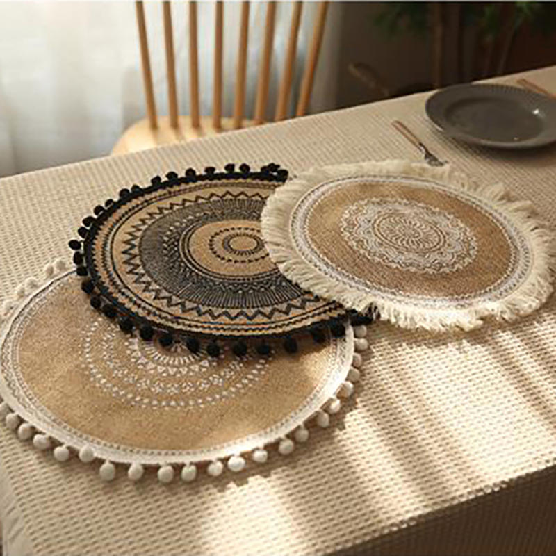 Matorino -Round Cotton Placemat Set, Boho Placemats Table Mats Woven Washable Table Placemats for Fall Kitchen Dining Home Farmhouse , Thanksgiving Christmas Decoration Heat Resistant Place Mat.