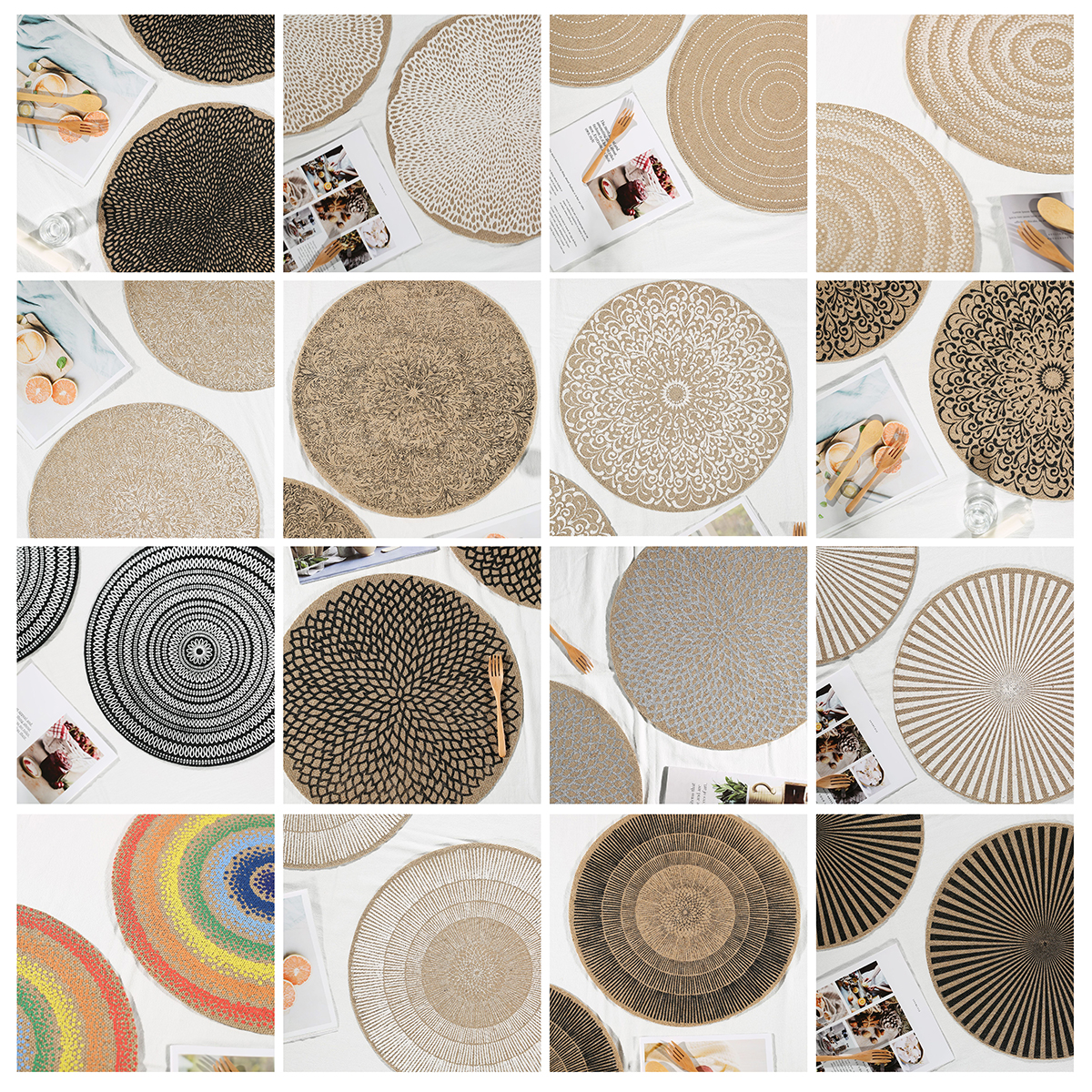 Matorino -Round Cotton Placemat Set, Boho Placemats Table Mats Woven Washable Table Placemats for Fall Kitchen Dining Home Farmhouse , Thanksgiving Christmas Decoration Heat Resistant Place Mat.