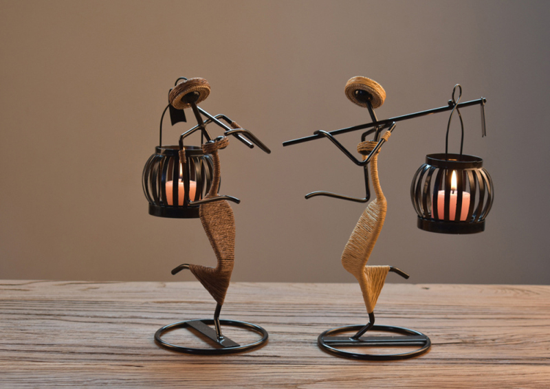 Matorino -Tea Light Candle Holders, Black Tea Light Holder, Farmer Carring a Hoe, Creative Candle Holders for Wedding Home Living Room Coffee Tables Decor, Ornaments for Christmas Part.