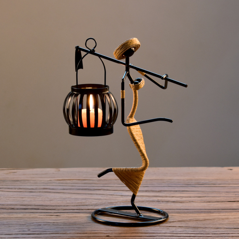 Matorino -Tea Light Candle Holders, Black Tea Light Holder, Farmer Carring a Hoe, Creative Candle Holders for Wedding Home Living Room Coffee Tables Decor, Ornaments for Christmas Part.