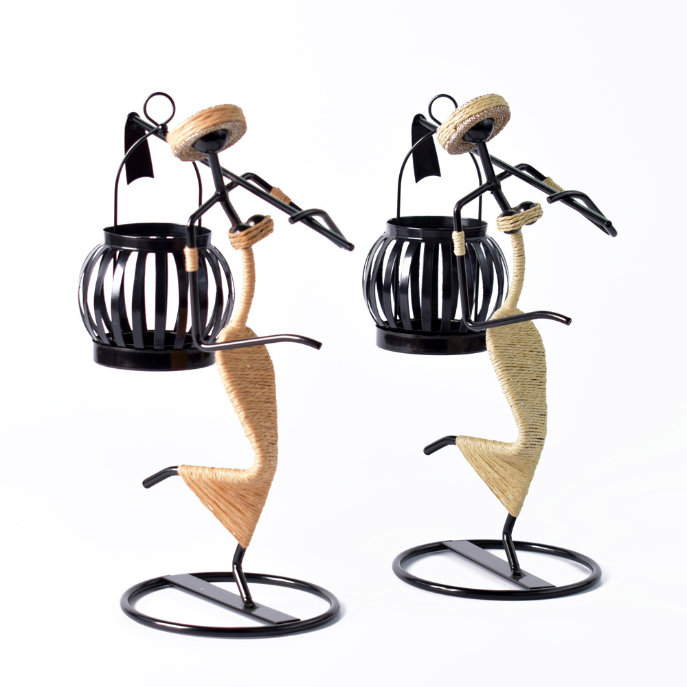 Matorino -Tea Light Candle Holders, Black Tea Light Holder, Farmer Carring a Hoe, Creative Candle Holders for Wedding Home Living Room Coffee Tables Decor, Ornaments for Christmas Part.