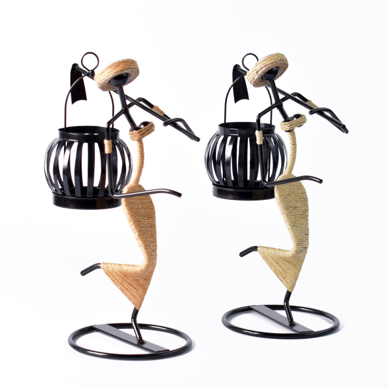 Matorino -Tea Light Candle Holders, Black Tea Light Holder, Farmer Carring a Hoe, Creative Candle Holders for Wedding Home Living Room Coffee Tables Decor, Ornaments for Christmas Part.