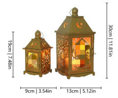 Matorino -Set of 2 Ramadan Lanterns, Gold Metal LED Candle Holders with Arabic Calligraphy & Mosque Cutout, for Eid & Muslim Home Decor