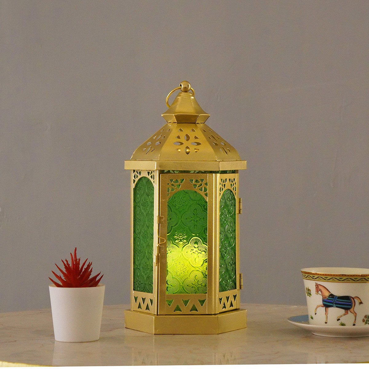 Matorino-Moroccan Hexagonal Handmade Iron Lantern, Vintage Hollow Metal Candle Holder, Light Up Arabian Ramadan Eid Patio Yard Decor, Middle Eastern Festival Ornament