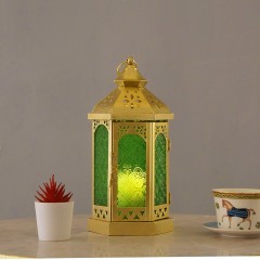 Matorino-Moroccan Hexagonal Handmade Iron Lantern, Vintage Hollow Metal Candle Holder, Light Up Arabian Ramadan Eid Patio Yard Decor, Middle Eastern Festival Ornament