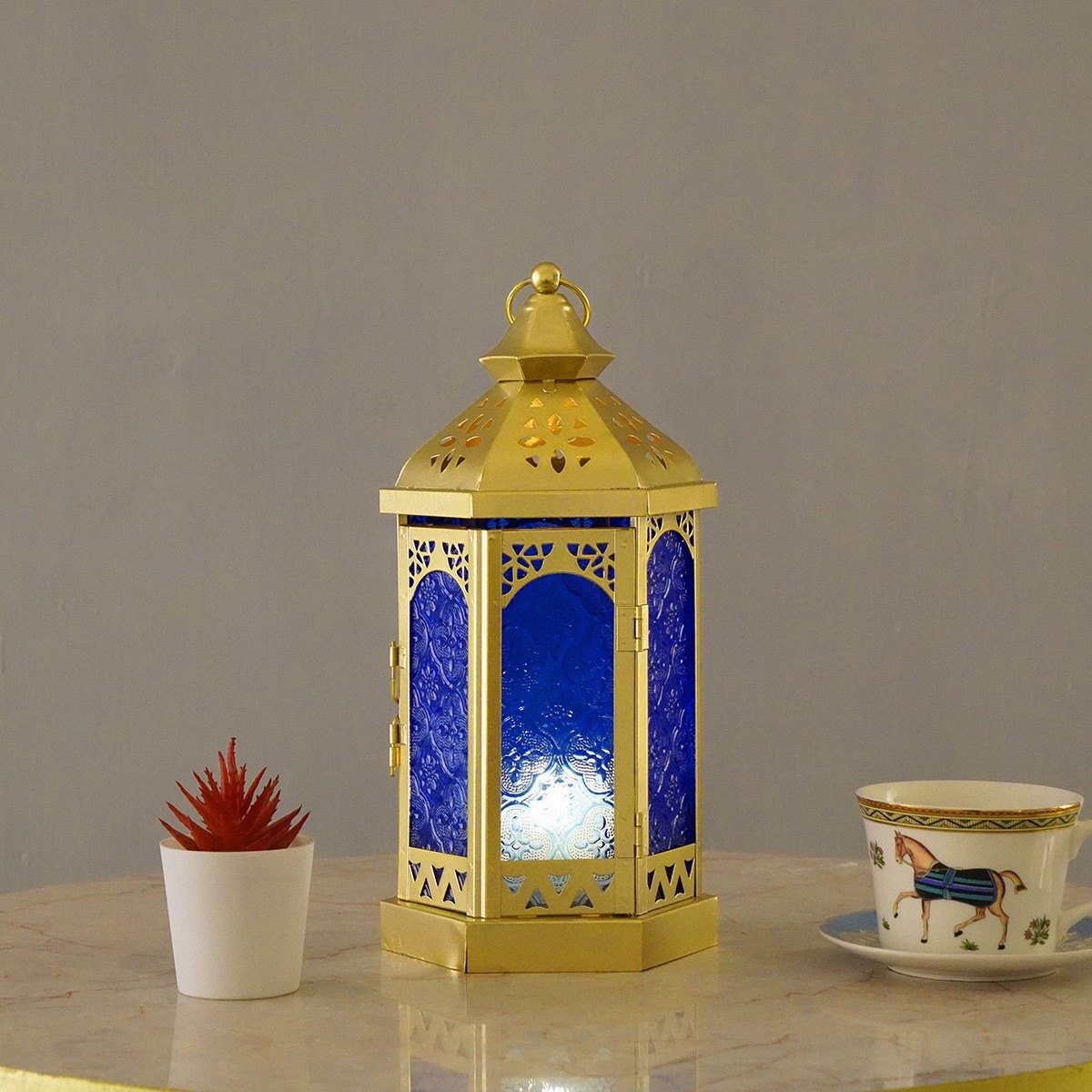 Matorino-Moroccan Hexagonal Handmade Iron Lantern, Vintage Hollow Metal Candle Holder, Light Up Arabian Ramadan Eid Patio Yard Decor, Middle Eastern Festival Ornament